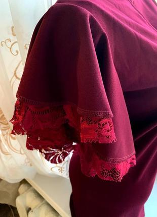 Красиве бордове плаття рукав волан5 фото