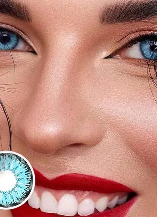 Яскраво-блакитні контактні лінзи для очей, чудове перекриття свого кольору + контейнер для зберігання