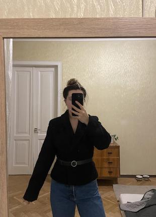 Шерстяной винтажный пиджак, пиджак-пальто, жакет укороченный на поясе1 фото
