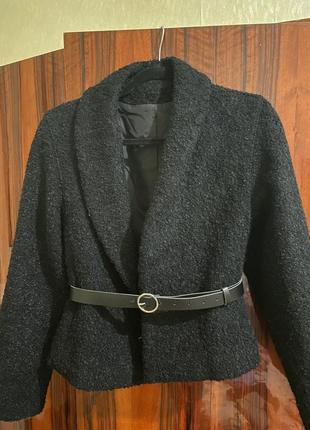 Шерстяной винтажный пиджак, пиджак-пальто, жакет укороченный на поясе4 фото