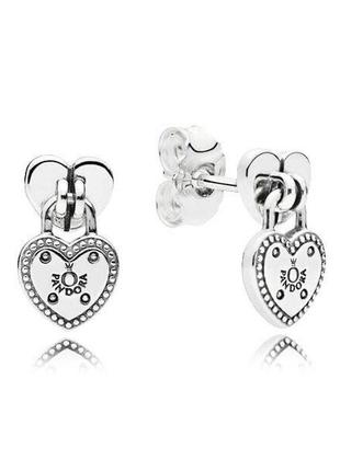 Серебряные серьги pandora замки сердца
