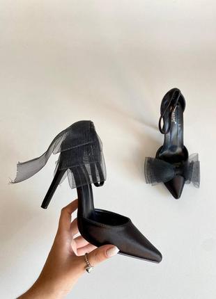 Туфли на каблуке с бантиком стильные черные туфельки теток черные с бантиком туфли с бантом5 фото
