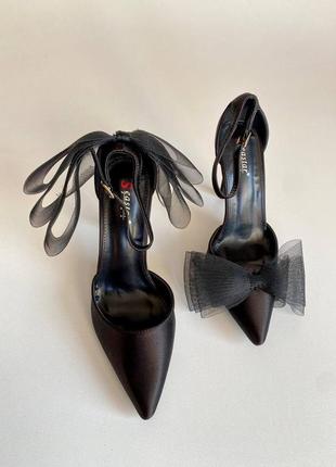 Туфли на каблуке с бантиком стильные черные туфельки теток черные с бантиком туфли с бантом2 фото