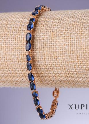Браслет xuping с синими цирконами "сапфир" s-5мм l-18-21см позолота 18 до