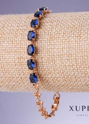 Браслет xuping с синими цирконами "сапфир" s-5мм l-17,5-19,5 см позолота 18 до