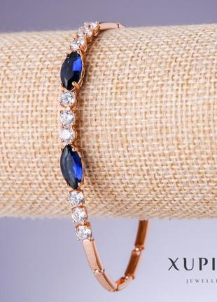 Браслет xuping с синими цирконами "сапфир" s-3-6мм l-19-20см позолота 18 до