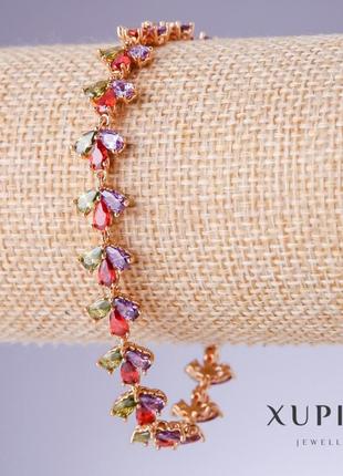 Браслет xuping с разноцветными цирконами s-10мм l-18см позолота 18 к