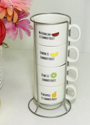 Кофейный набор чашек на подставке летние фрукты