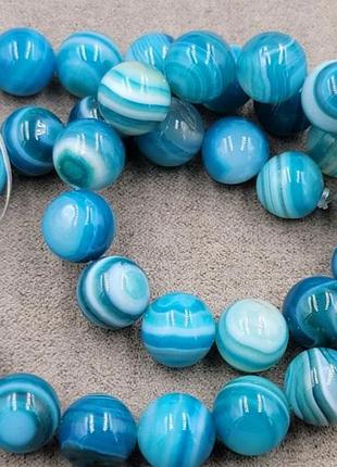 Намистины на нити натуральный камень агат голубая глянцевый гладкий шарик d=10мм l-38см(+-)