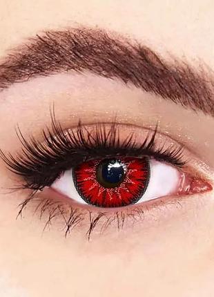 Яскраво-червоні кольорові контактні лінзи для очей, чудове перекриття свого кольору + контейнер для зберігання