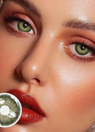 Зелені кольорові контактні лінзи для очей, чудове перекриття свого кольору + контейнер для зберігання