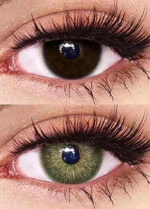 Зелені кольорові контактні лінзи для очей, чудове перекриття свого кольору.  + контейнер для зберігання.3 фото