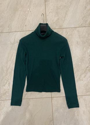 Гольф пуловер zara зелений светр джемпер в рубчик
