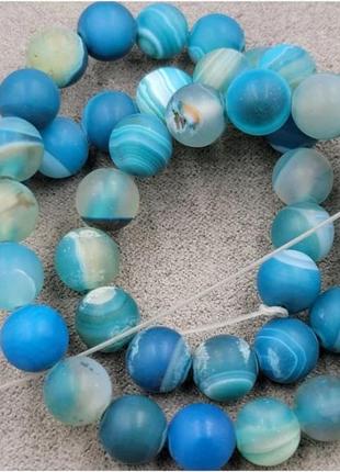 Намистины на нити натуральный камень агат голубая матовый гладкий шарик d=8мм l-38см(+-)