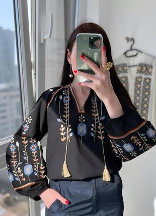 Колоритная блуза вышиванка, украинская вышиванка, этатно рубашка с вышивкой