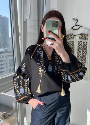 Колоритная блуза вышиванка, украинская вышиванка, этатно рубашка с вышивкой