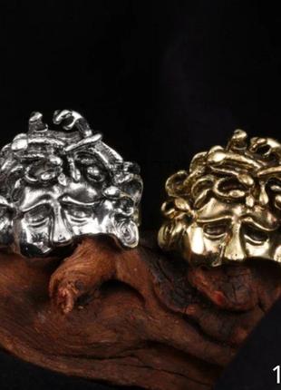 Женское мужское кольцо с s925 пробой серебра винтажное, лицо, человек, золото, серебро, медуза, подарок акция скидка, унисекс