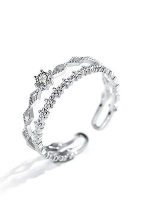 Женское регулируемое кольцо с s925 пробой серебра камнями блестками стразами стильное модное подарок акция скидка4 фото