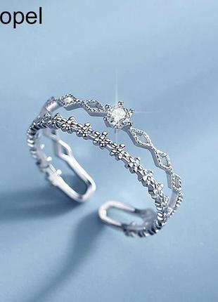 Женское регулируемое кольцо с s925 пробой серебра камнями блестками стразами стильное модное подарок акция скидка2 фото