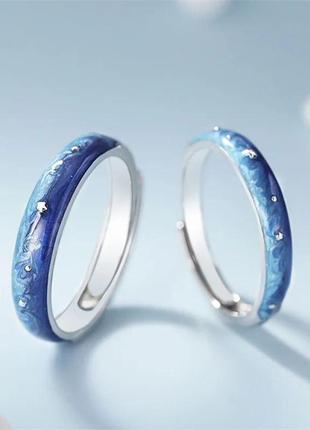 Набор парные регулируемые кольца из s925 пробы серебра для пар влюбленных с небом звезды луна украшения подарок