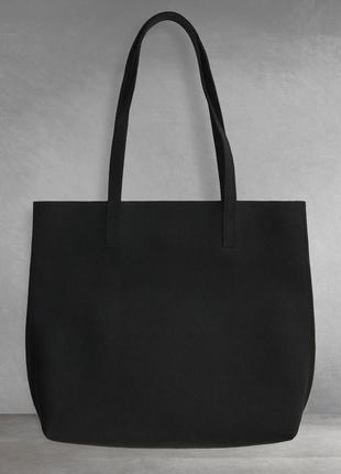 Большая трендовая черная сумка шоппер тоут из натуральной кожи2 фото