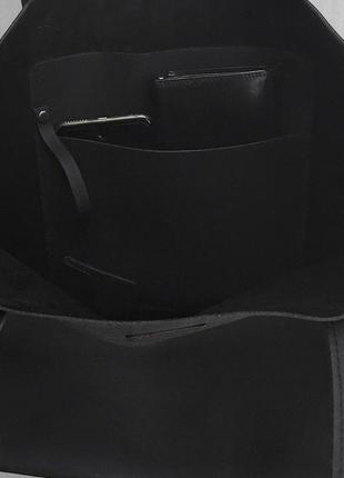 Большая трендовая черная сумка шоппер тоут из натуральной кожи6 фото