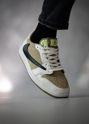 Мужские кроссовки nike air jordan 1 retro low x travis scott golf neutral olive белые с хаки7 фото