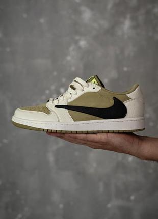 Мужские кроссовки nike air jordan 1 retro low x travis scott golf neutral olive белые с хаки2 фото