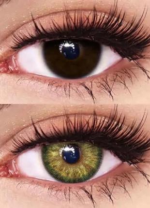 Зелені кольорові контактні лінзи для очей, чудове перекриття свого кольору.  + контейнер для зберігання.3 фото