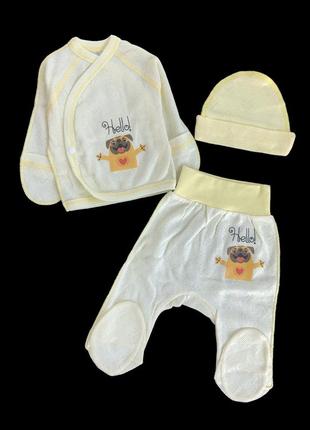 Комплект 3в1 "принт", рібана трансфер: льоля, повзунки, шапочка тм “happy тот” (сорочечка з повзунками та