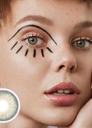 Зеленые цветные контактные линзы для глаз, отличное перекрытие своего цвета + контейнер для хранения.