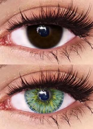 Зелені кольорові контактні лінзи для очей, чудове перекриття свого кольору.  + контейнер для зберігання.4 фото