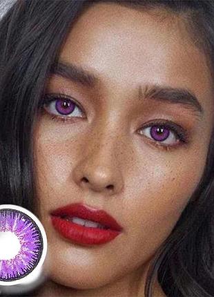 Яскраво-фіолетові кольорові контактні лінзи для очей, чудове перекриття свого кольору + контейнер для зберігання