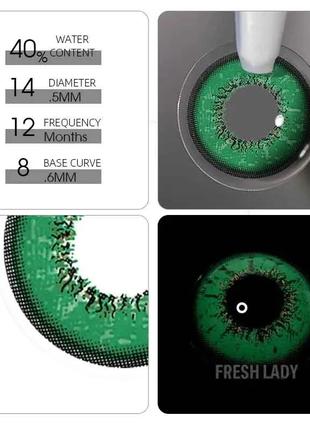 Яскраво-зелені кольорові контактні лінзи для очей, чудове перекриття свого кольору +...
