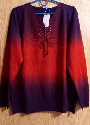 Женский пуловер двухцветный с камушками1 фото