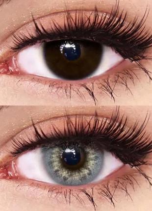Голубые натуральные контактные линзы для глаз , отличное перекрытие своего цвета.+ контейнер для хранения.3 фото