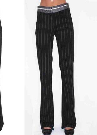 Штани легені стрейч з атласним поясом, чорний в білу смужку morgan франція