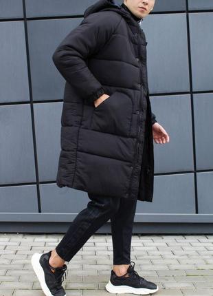 Парка мужская зимняя до -30 н5013 теплая с капюшоном зимний пуховик черный пальто куртка удлиненная5 фото