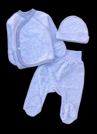 Комплект 3в1: льоля, повзунки, шапочка "принт", інтерлок тм “happy” (56 см) (сорочечка з повзунками та