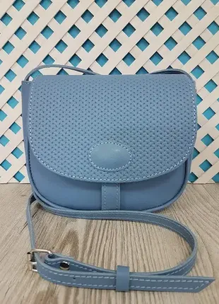 Сумка женская "римини" натуральная кожа, голубая клапан плетенка