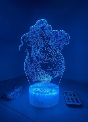 3d-лампа русалка, подарунок для фанатів міфології, світильник або нічник, 7 кольорів, 4 режима і пульт1 фото