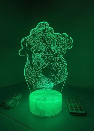3d-лампа русалка, подарок для фанатов мифологии, светильник или ночник, 7 цветов, 4 режима и пульт2 фото