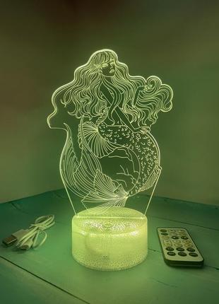 3d-лампа русалка, подарунок для фанатів міфології, світильник або нічник, 7 кольорів, 4 режима і пульт6 фото