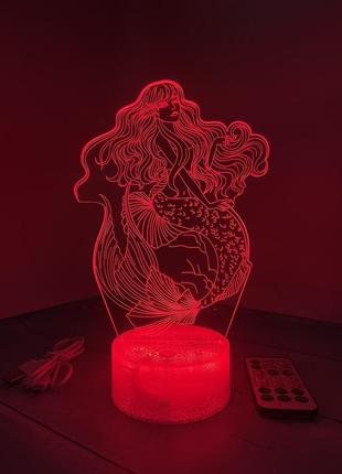 3d-лампа русалка, подарок для фанатов мифологии, светильник или ночник, 7 цветов, 4 режима и пульт4 фото