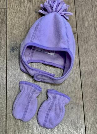 Комплект зимний флисовый - шапка на липучке и варежки с подкладкой mothercare (англия)