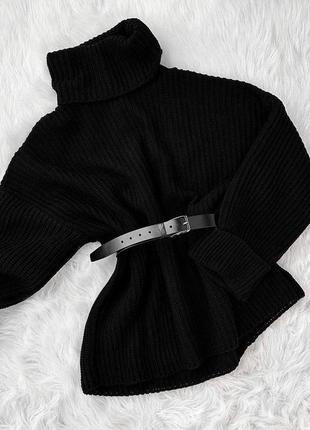 Удлиненный женский черный свитер с поясом🎄4 фото