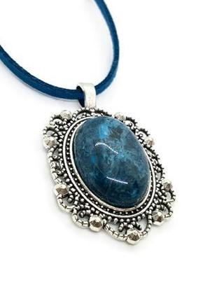 💙✨ красивий кулон у vintage стиль натуральний камінь синій мереживний агат