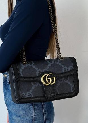 Жіноча сумка gucci large marmont brown dark blue