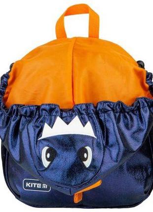 Детский синий рюкзак kite black dino с капюшоном дракон1 фото