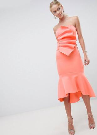 Неопренова сукня міді з оборкою1 фото